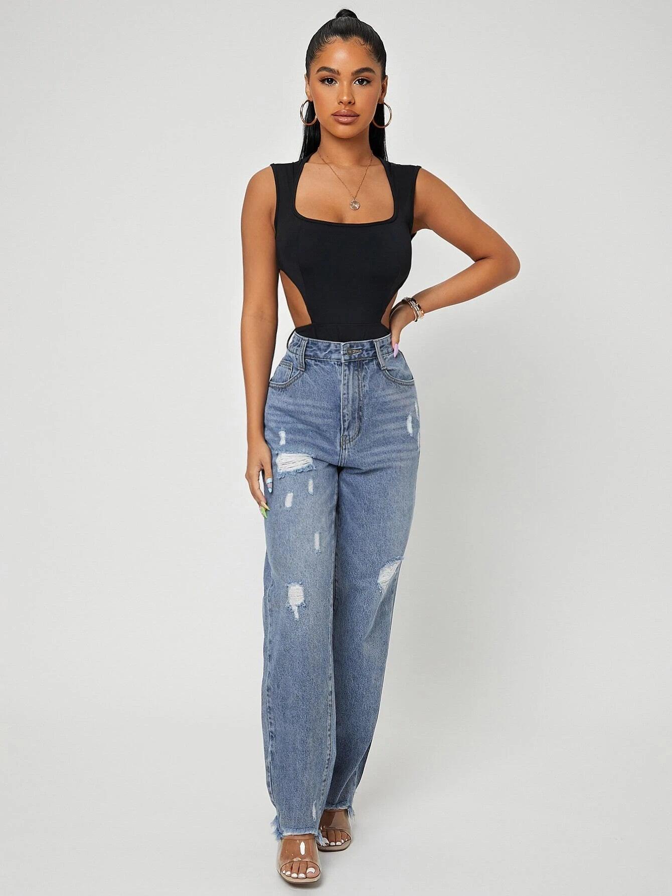 Cut Out Slim Fit Bodysuit-Comfy Jumpsuits