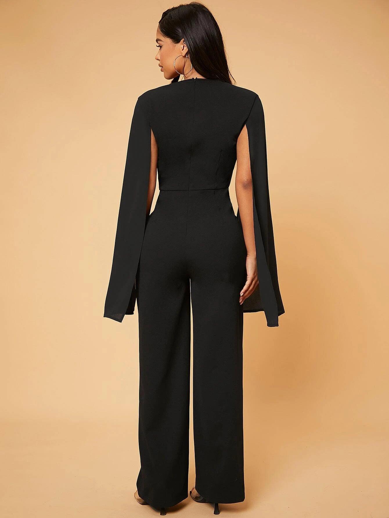 Deep V Neck Split Sleeve Jumpsuit-Comfy Jumpsuits