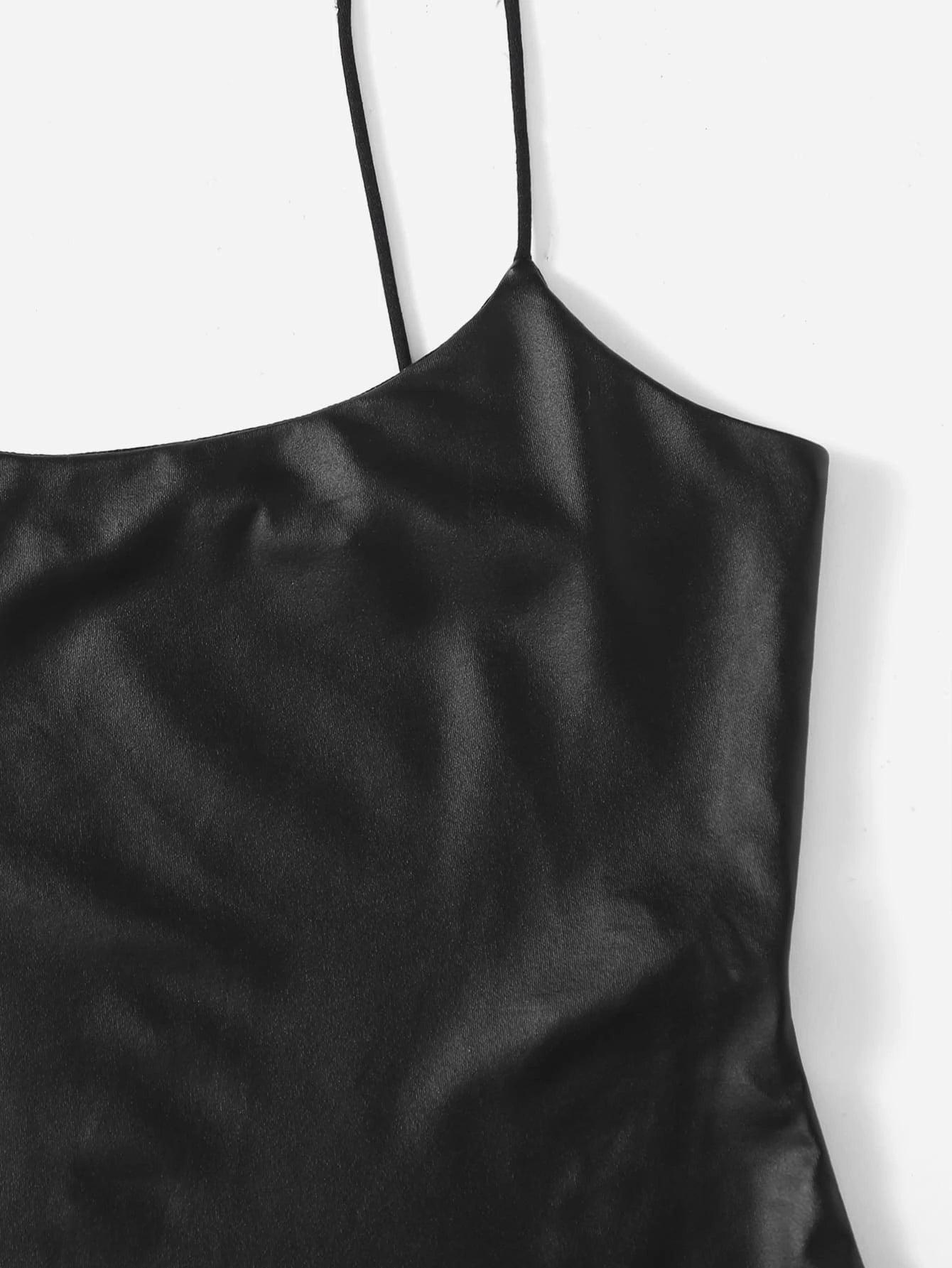 Sleeveless Leather Cami Bodysuit-Comfy Jumpsuits