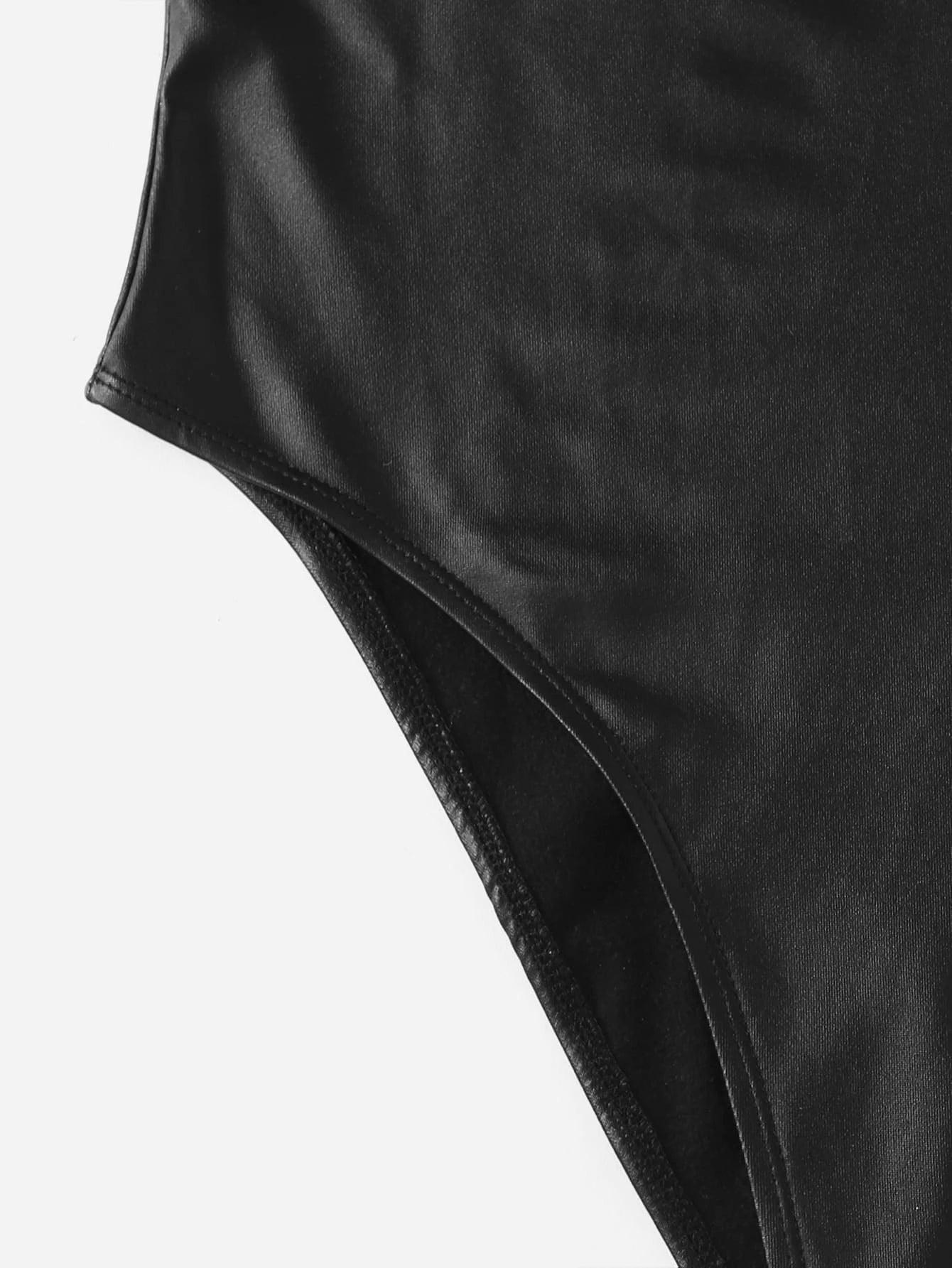 Sleeveless Leather Cami Bodysuit-Comfy Jumpsuits