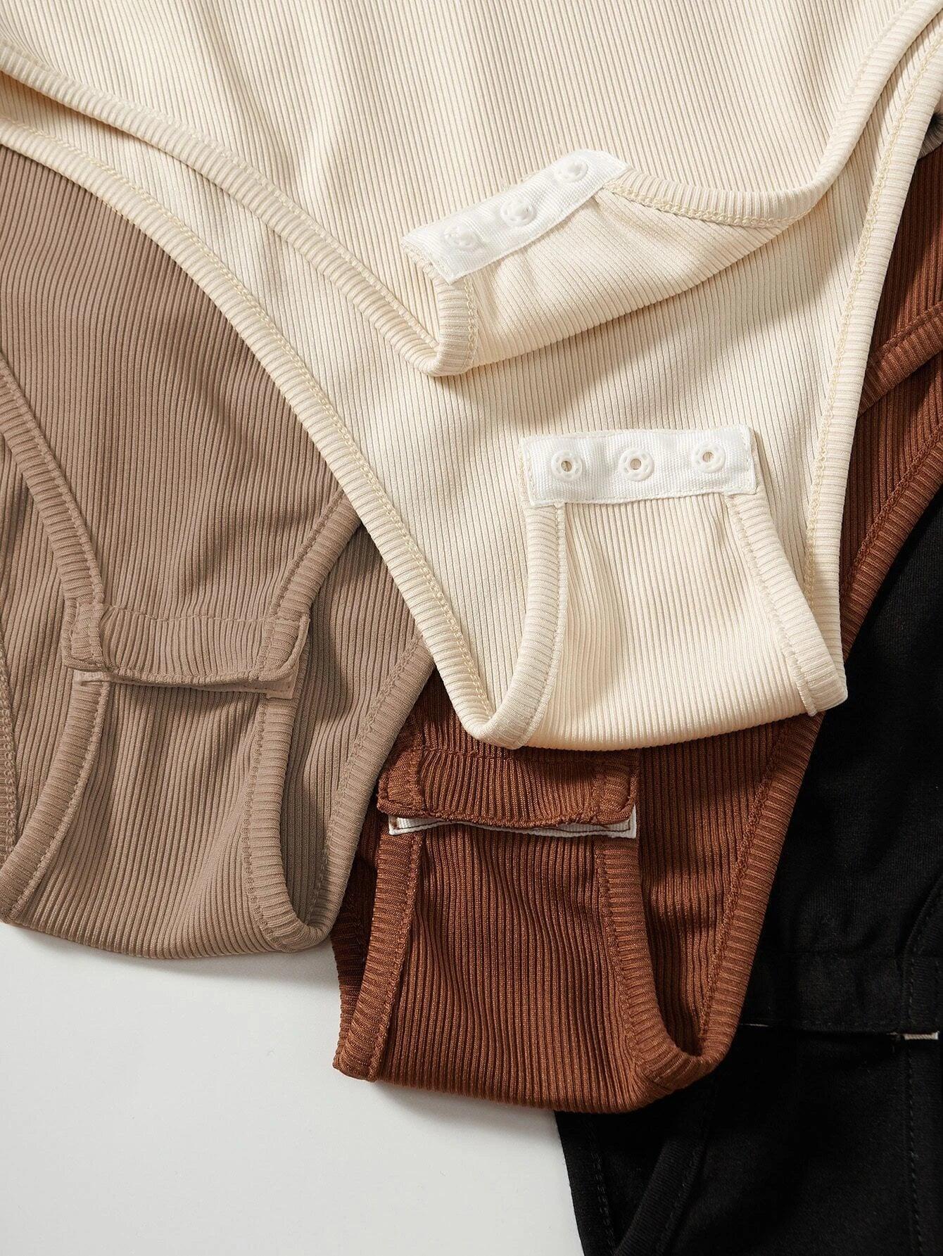 4 Pieces Solid Ribbed Knit Bodysuit-Comfy Jumpsuits