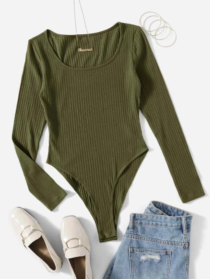 Ribbed Knit Bodysuit-Comfy Jumpsuits