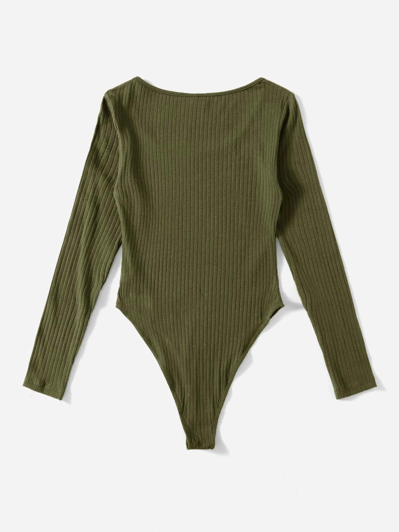 Ribbed Knit Bodysuit-Comfy Jumpsuits