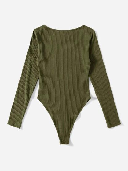 Ribbed Knit Bodysuit-Comfy Jumpsuits