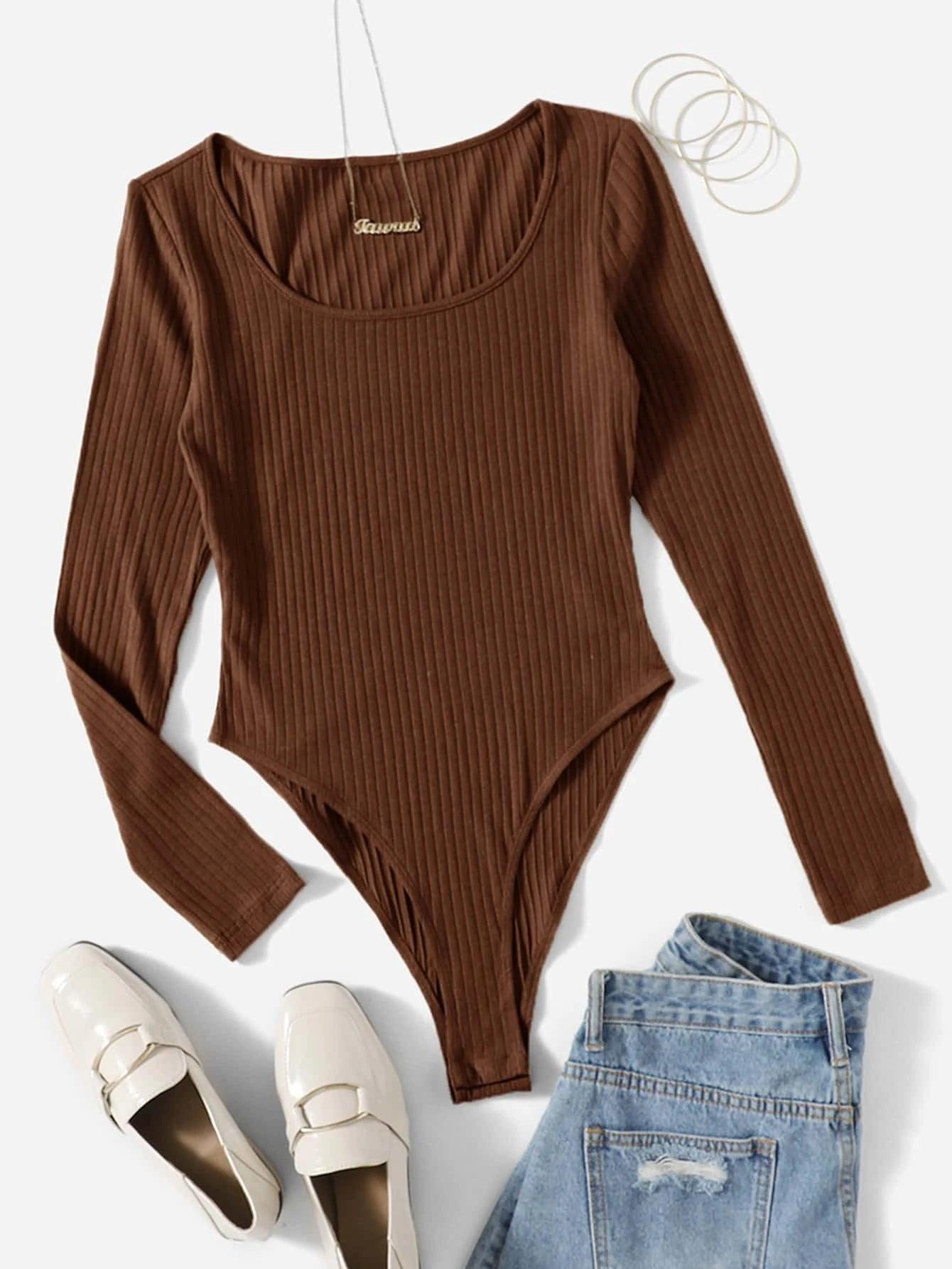 Ribbed Knit Bodysuit-Comfy Jumpsuits