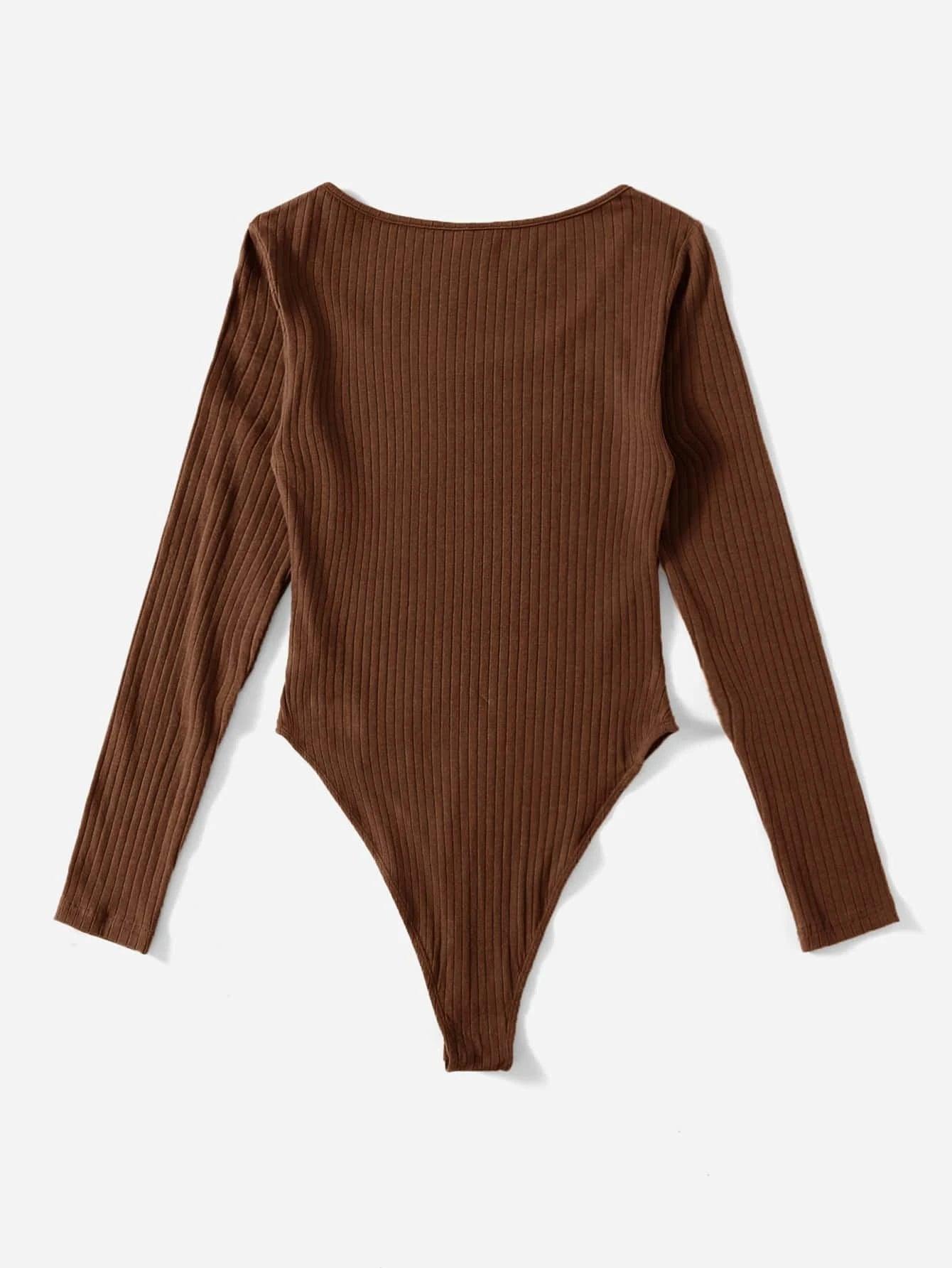 Ribbed Knit Bodysuit-Comfy Jumpsuits