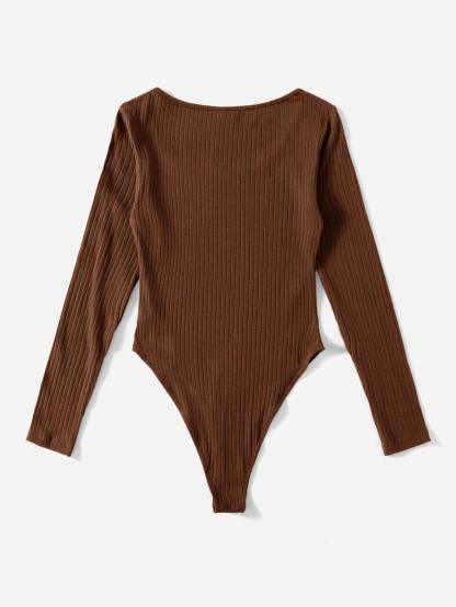 Ribbed Knit Bodysuit-Comfy Jumpsuits