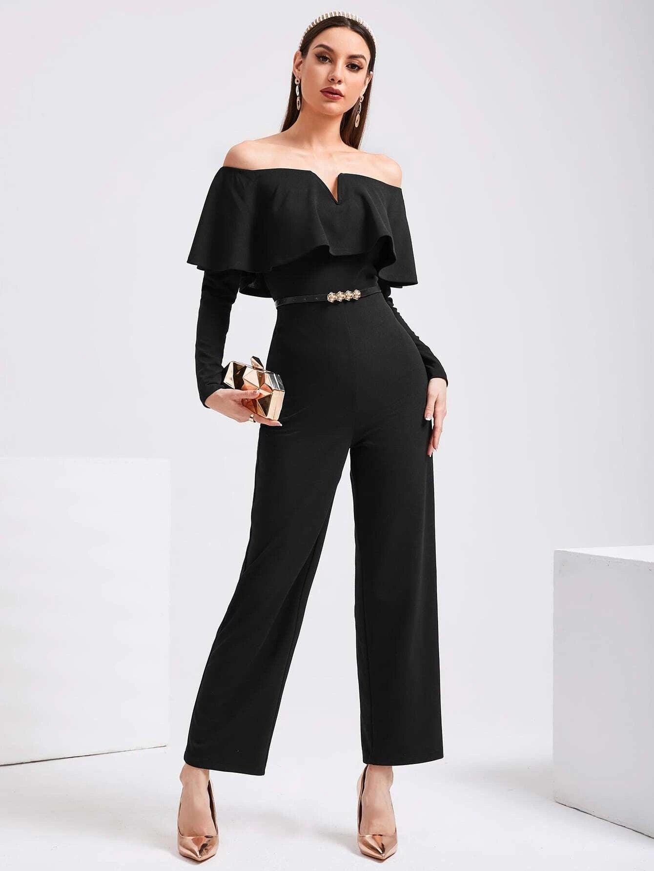 V Wired Overlay Jumpsuit-Comfy Jumpsuits