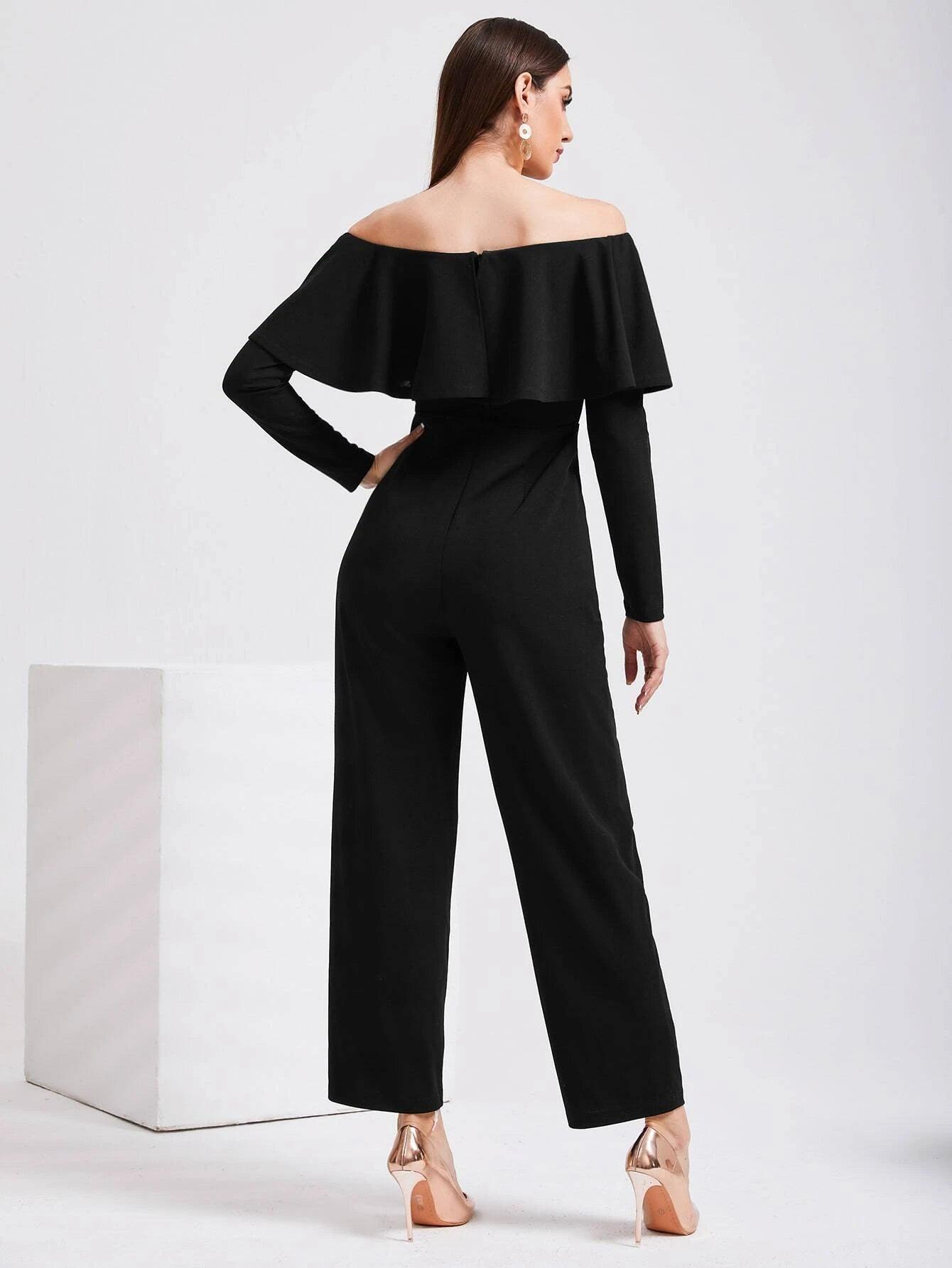 V Wired Overlay Jumpsuit-Comfy Jumpsuits