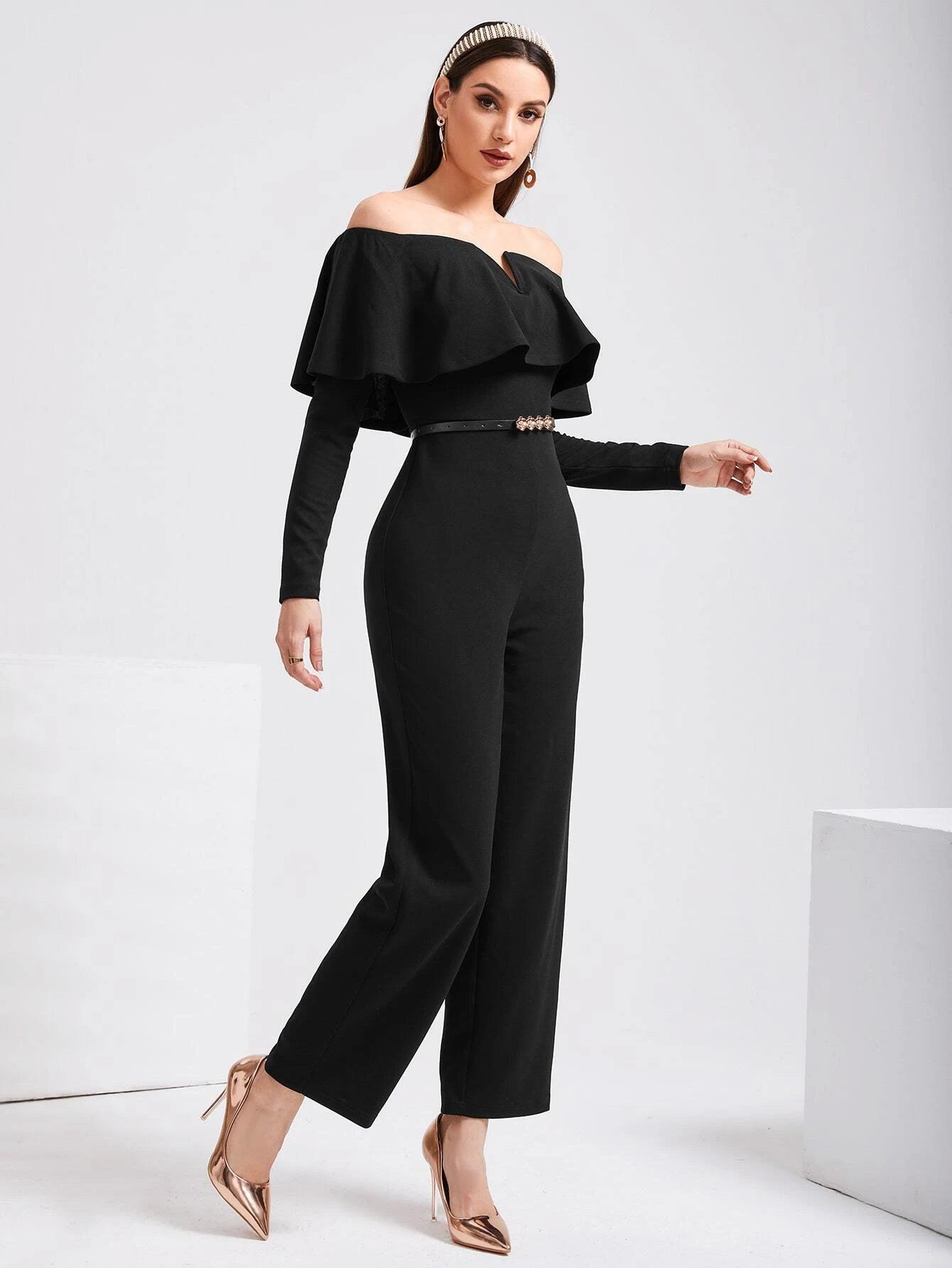 V Wired Overlay Jumpsuit-Comfy Jumpsuits