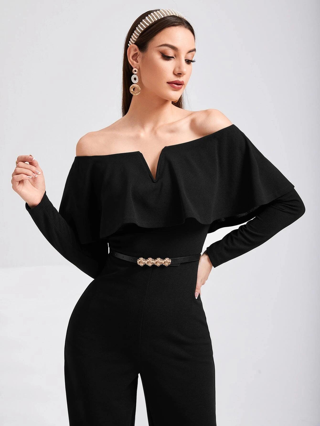 V Wired Overlay Jumpsuit-Comfy Jumpsuits