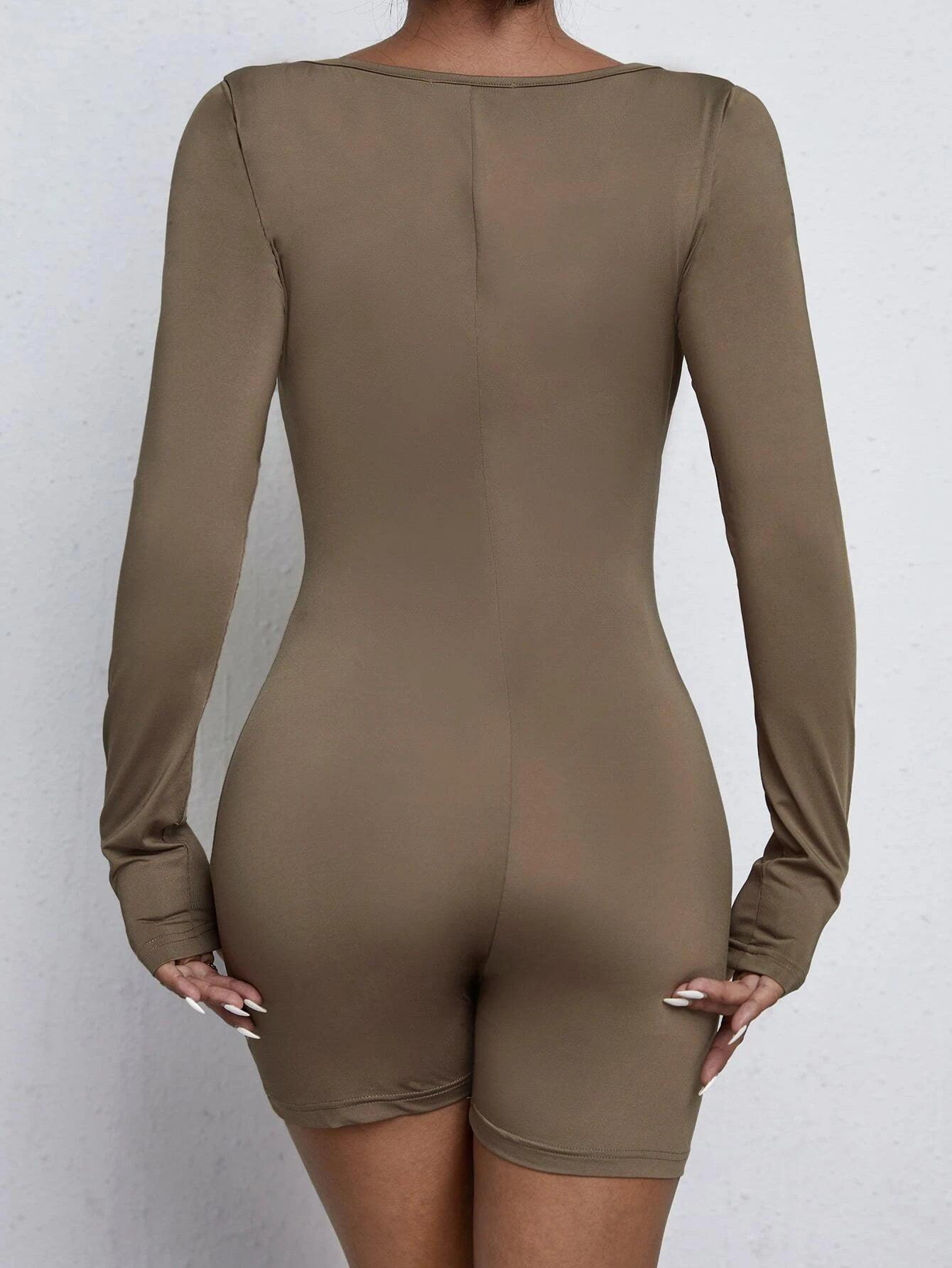 Solid Colored Scoop Neck Unitard Romper-Comfy Jumpsuits