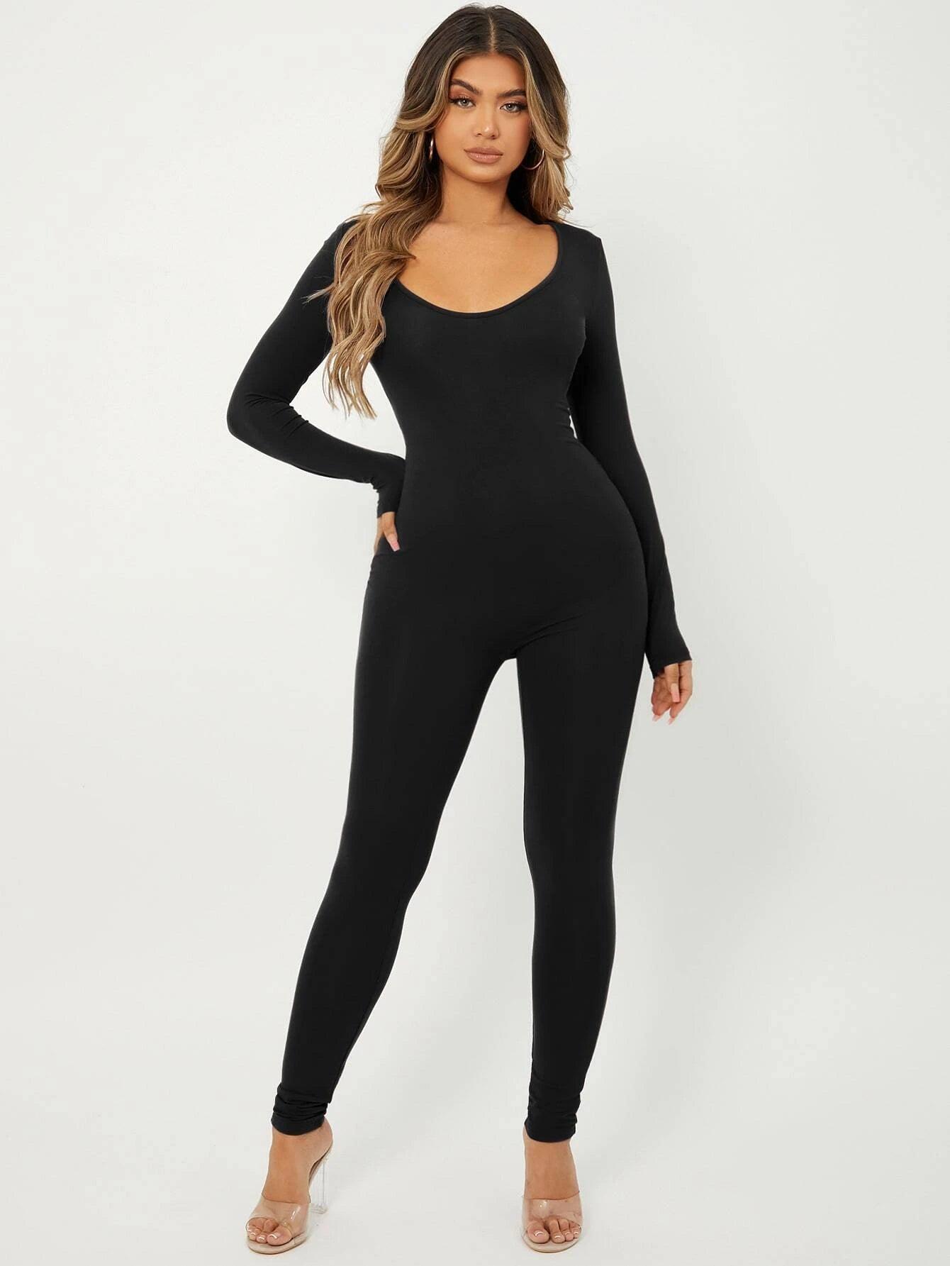 Scoop Neck Unitard Jumpsuit-Comfy Jumpsuits