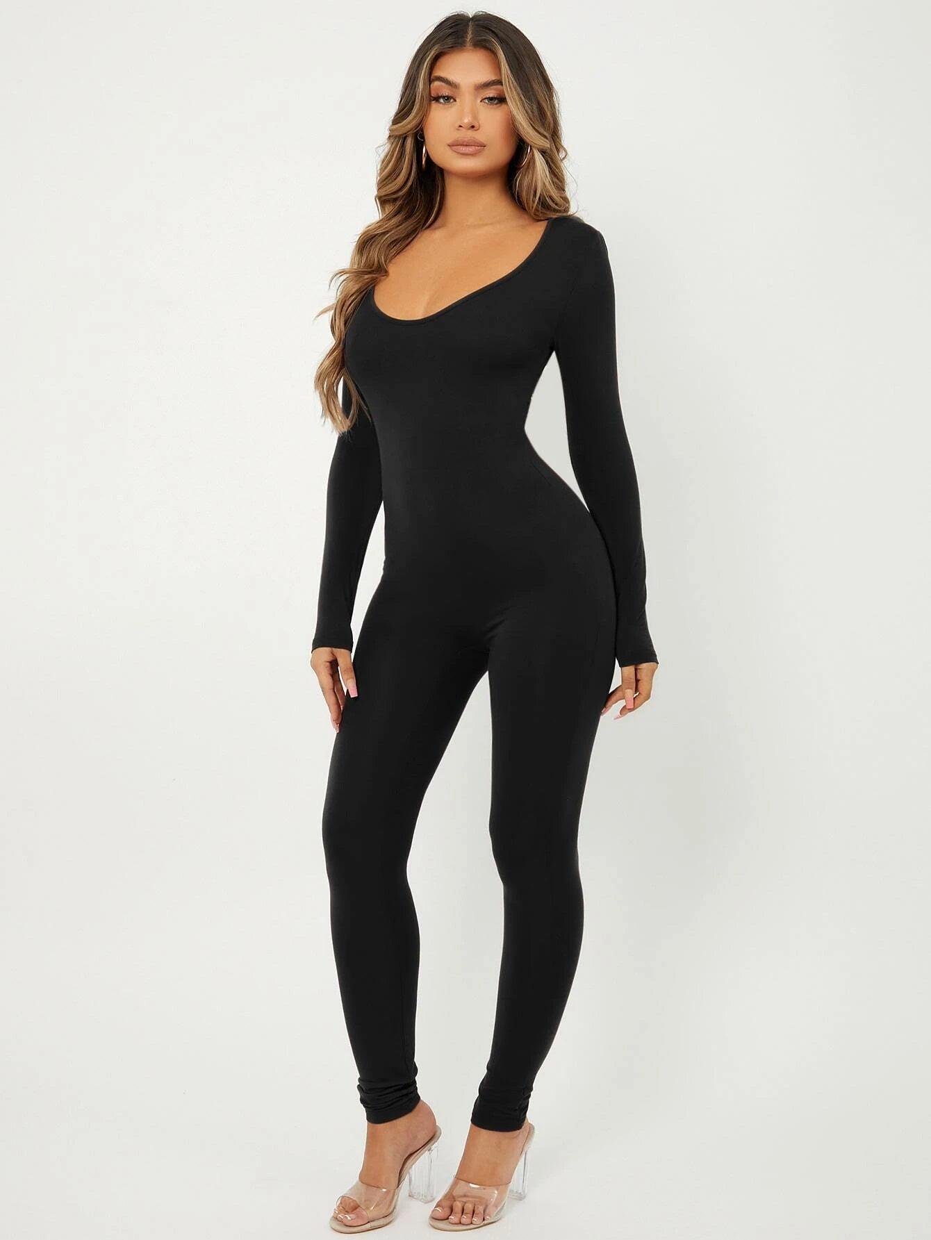 Scoop Neck Unitard Jumpsuit-Comfy Jumpsuits
