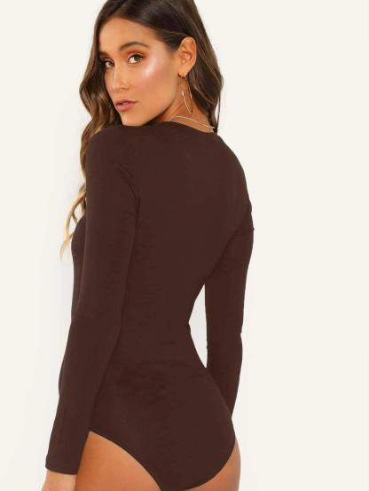 Solid Colored Long Sleeve Bodysuit-Comfy Jumpsuits