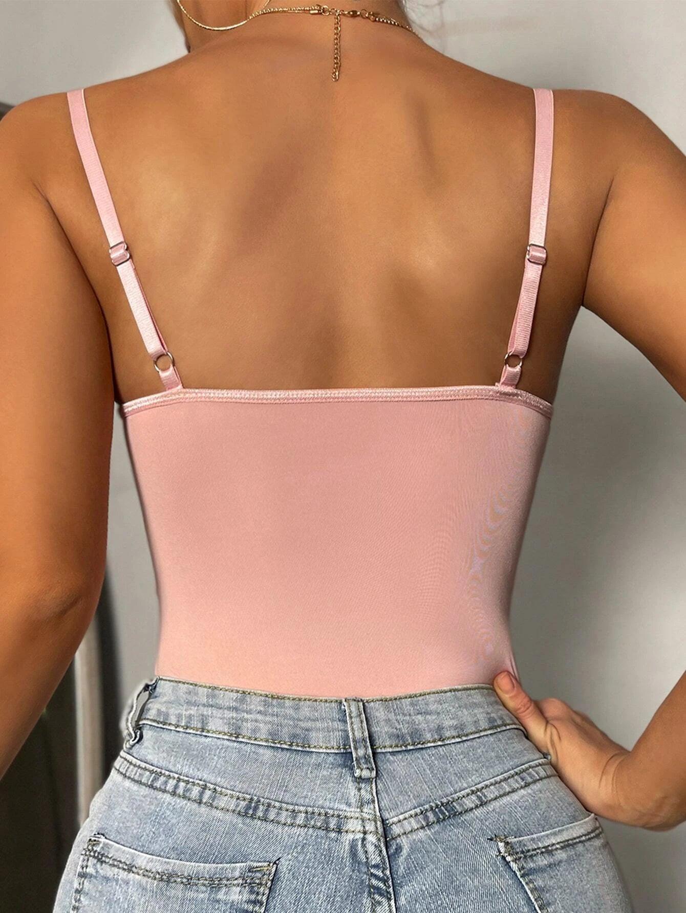 Lace Panel Cami Bodysuit-Comfy Jumpsuits