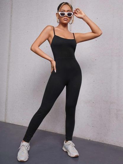 Solid Colored Cami Unitard Jumpsuit-Comfy Jumpsuits