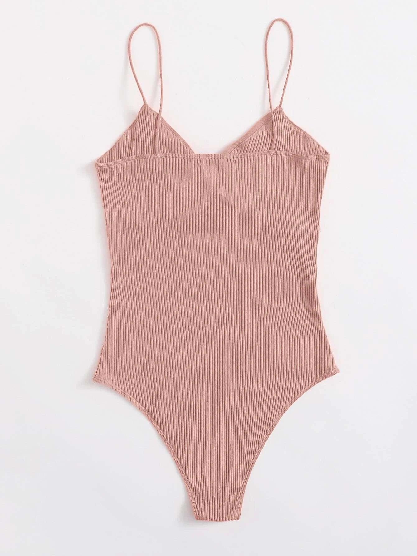 Sleeveless Front Rib-Knit Slip Bodysuit-Comfy Jumpsuits