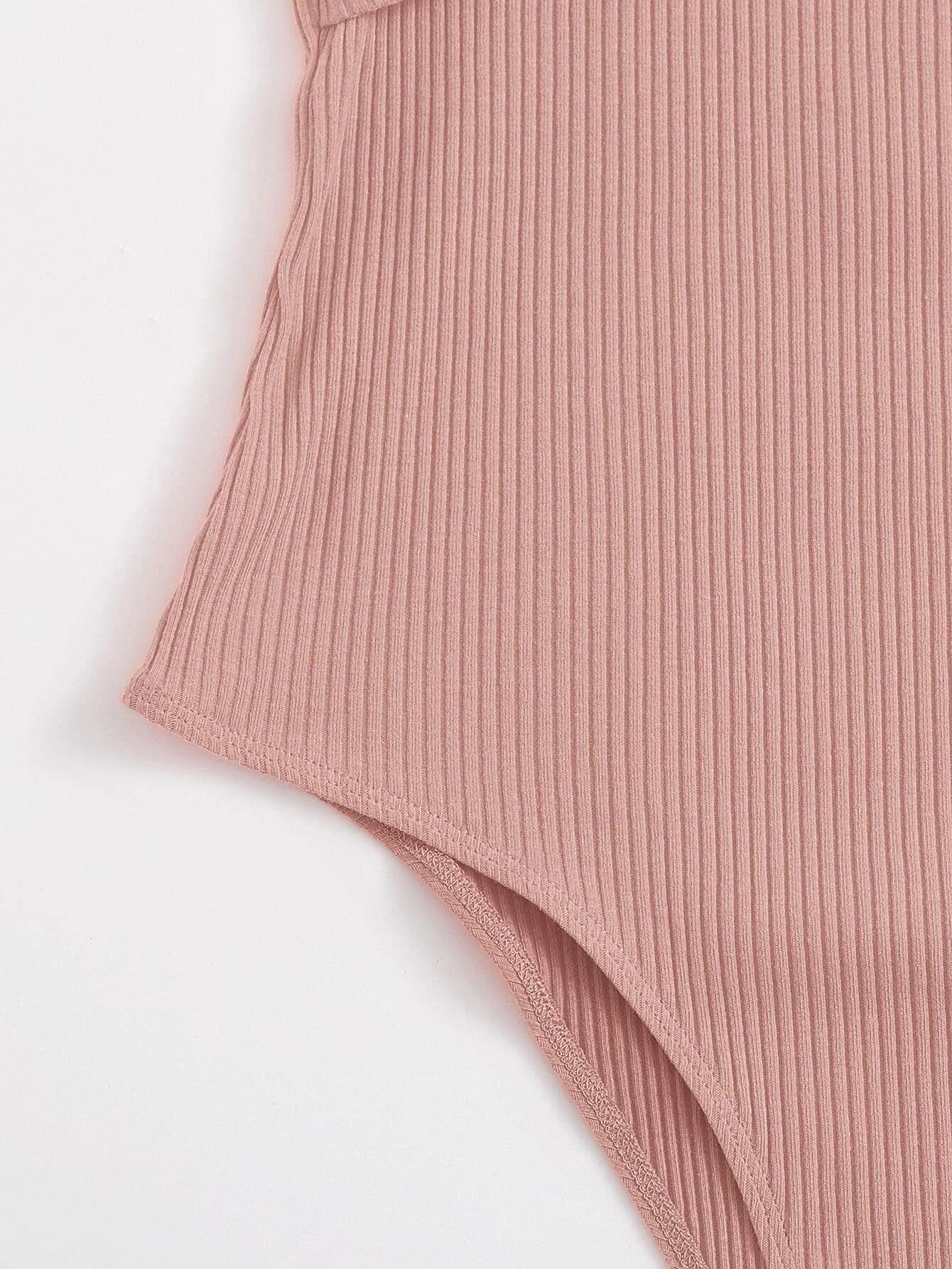 Sleeveless Front Rib-Knit Slip Bodysuit-Comfy Jumpsuits