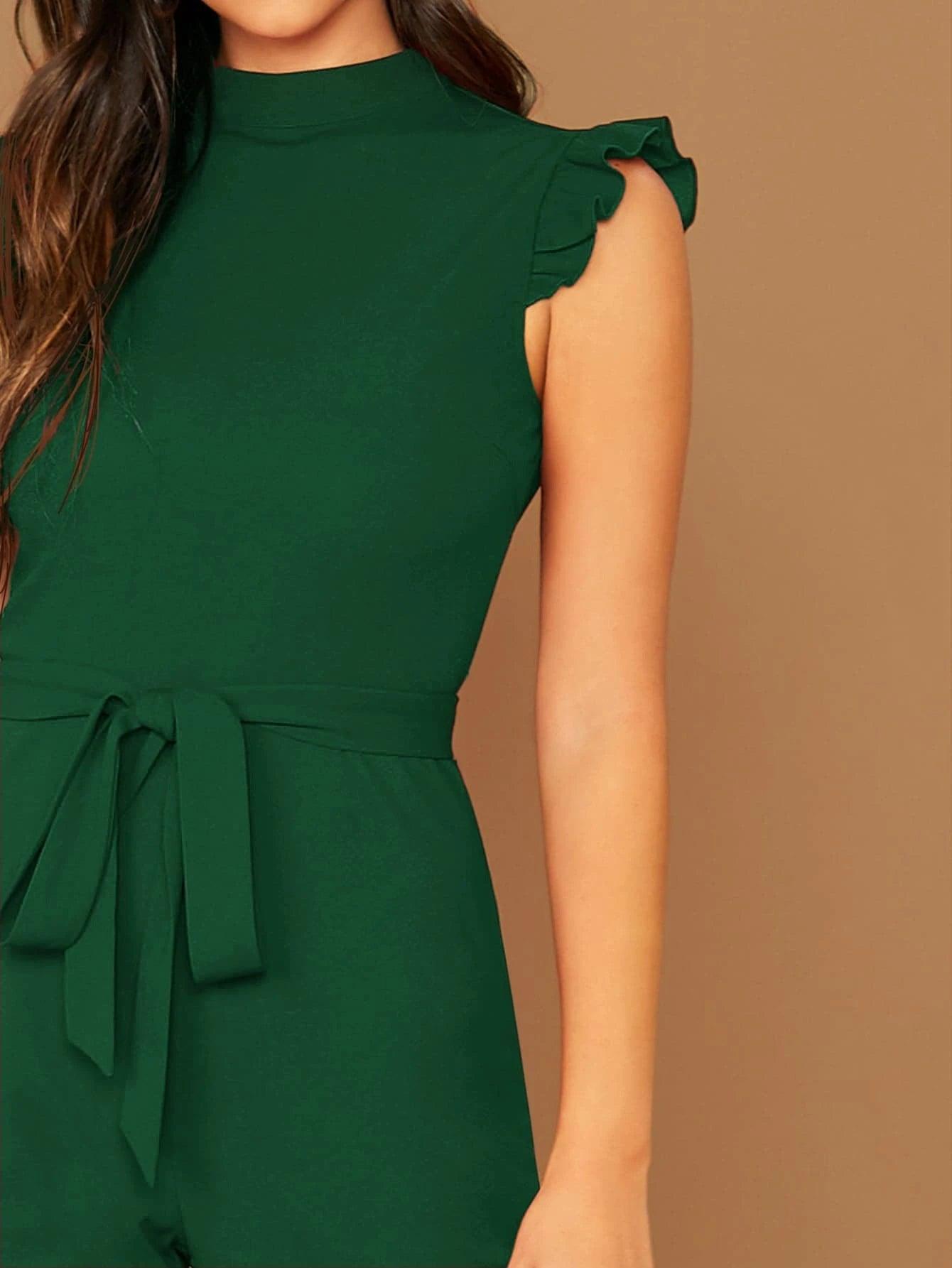 Solid Coloured Sleeveless Belted Jumpsuit-Comfy Jumpsuits