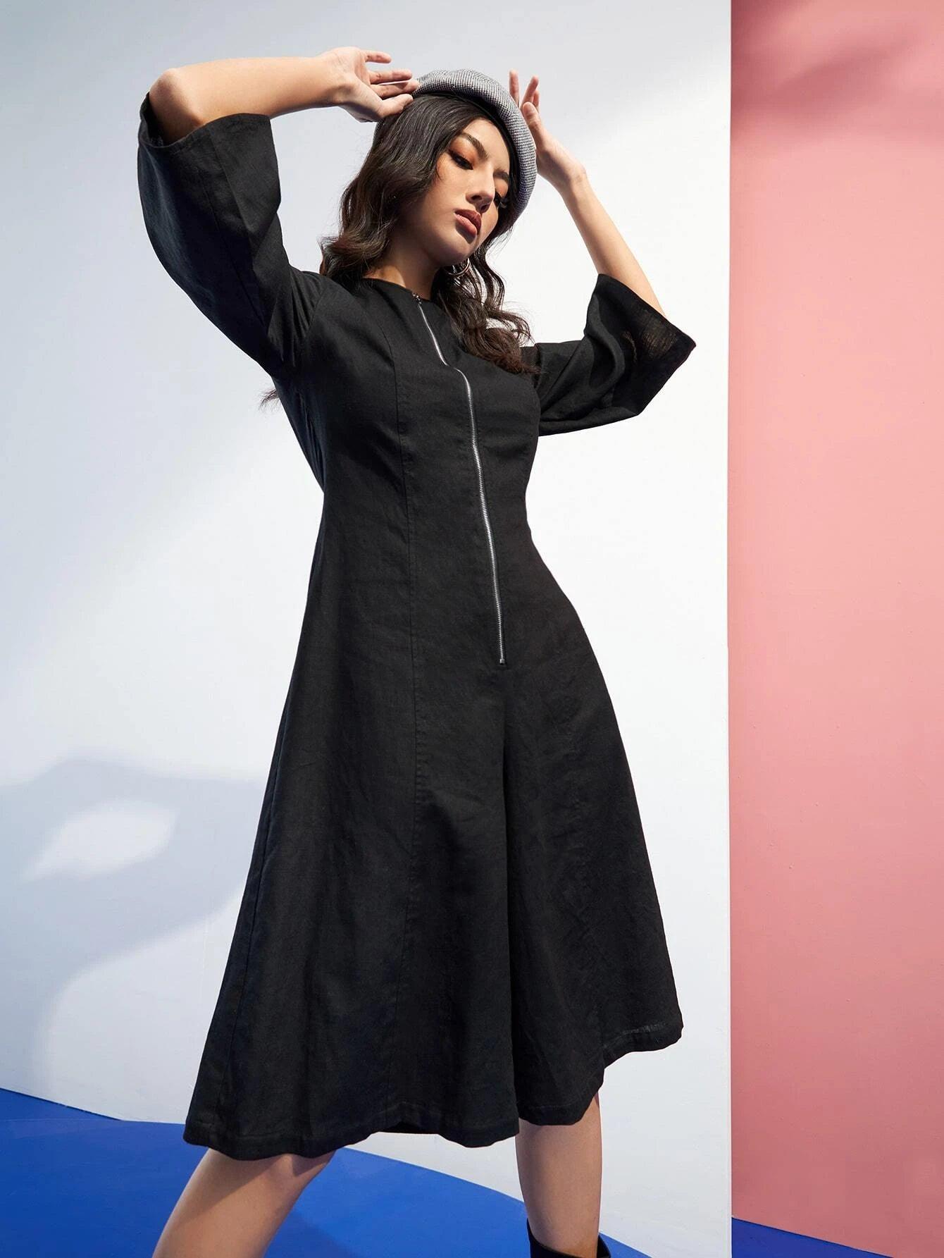 Goose Half Zipper Wide Leg Jumpsuit-Comfy Jumpsuits