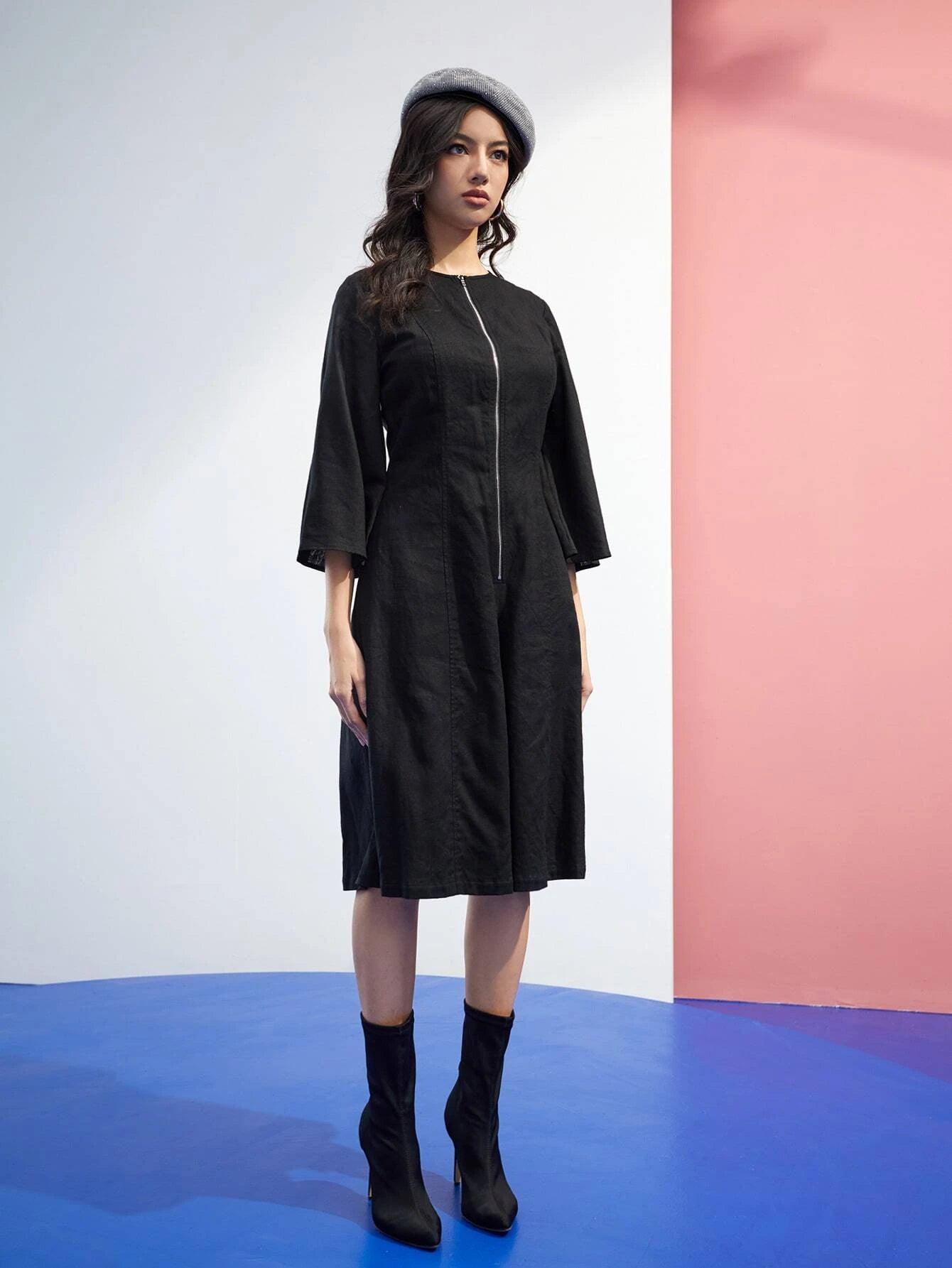 Goose Half Zipper Wide Leg Jumpsuit-Comfy Jumpsuits