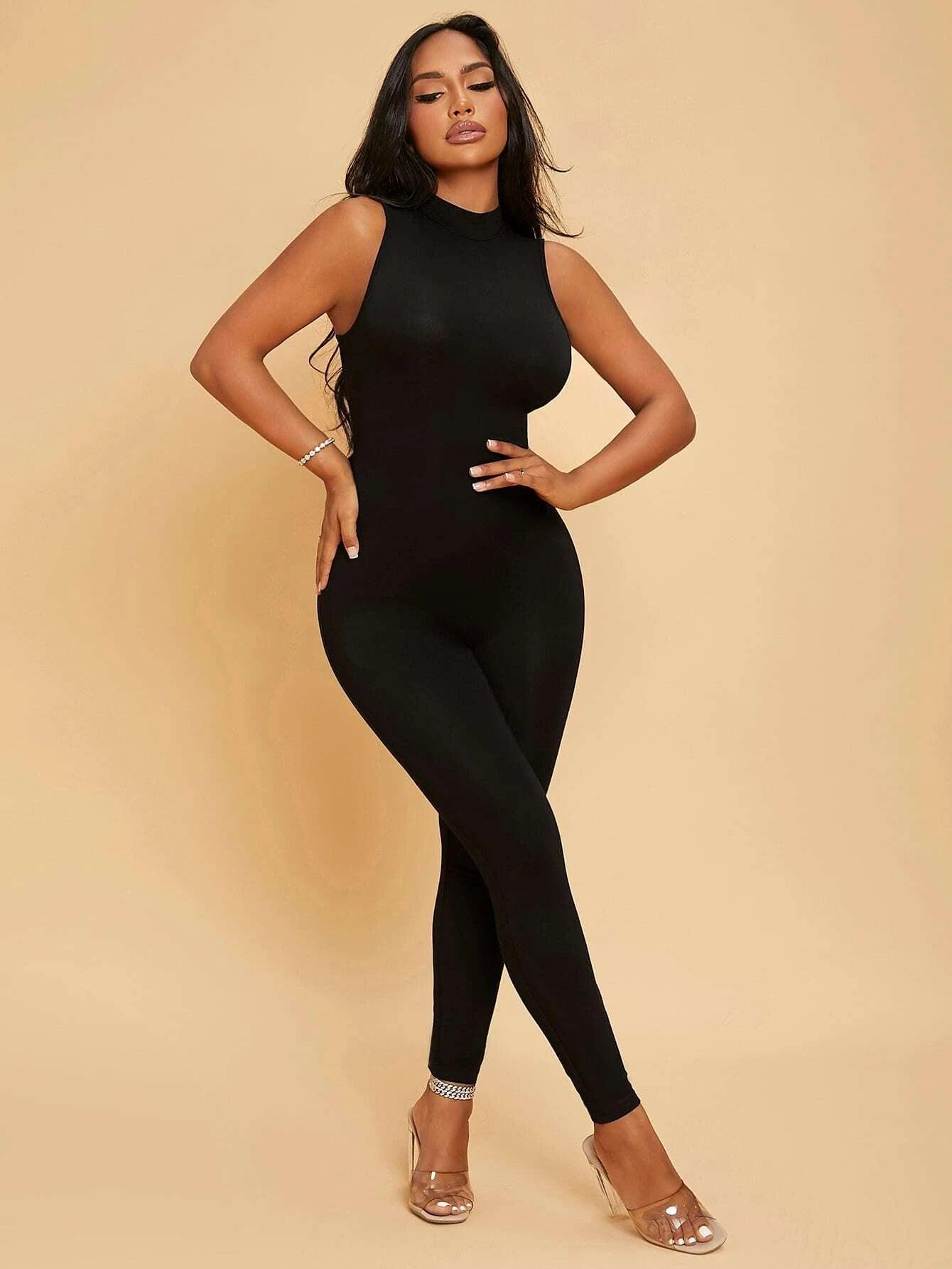 Mock Neck Unitard Jumpsuit-Comfy Jumpsuits