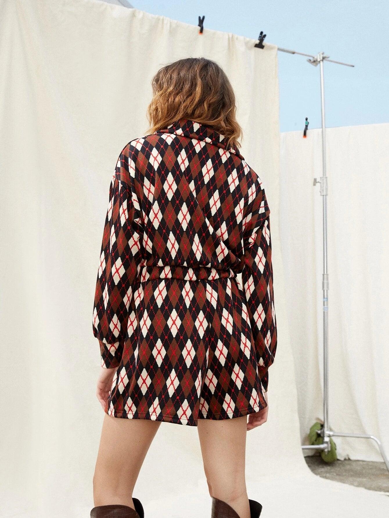 Print Drop Shoulder Tie Front Romper-Comfy Jumpsuits