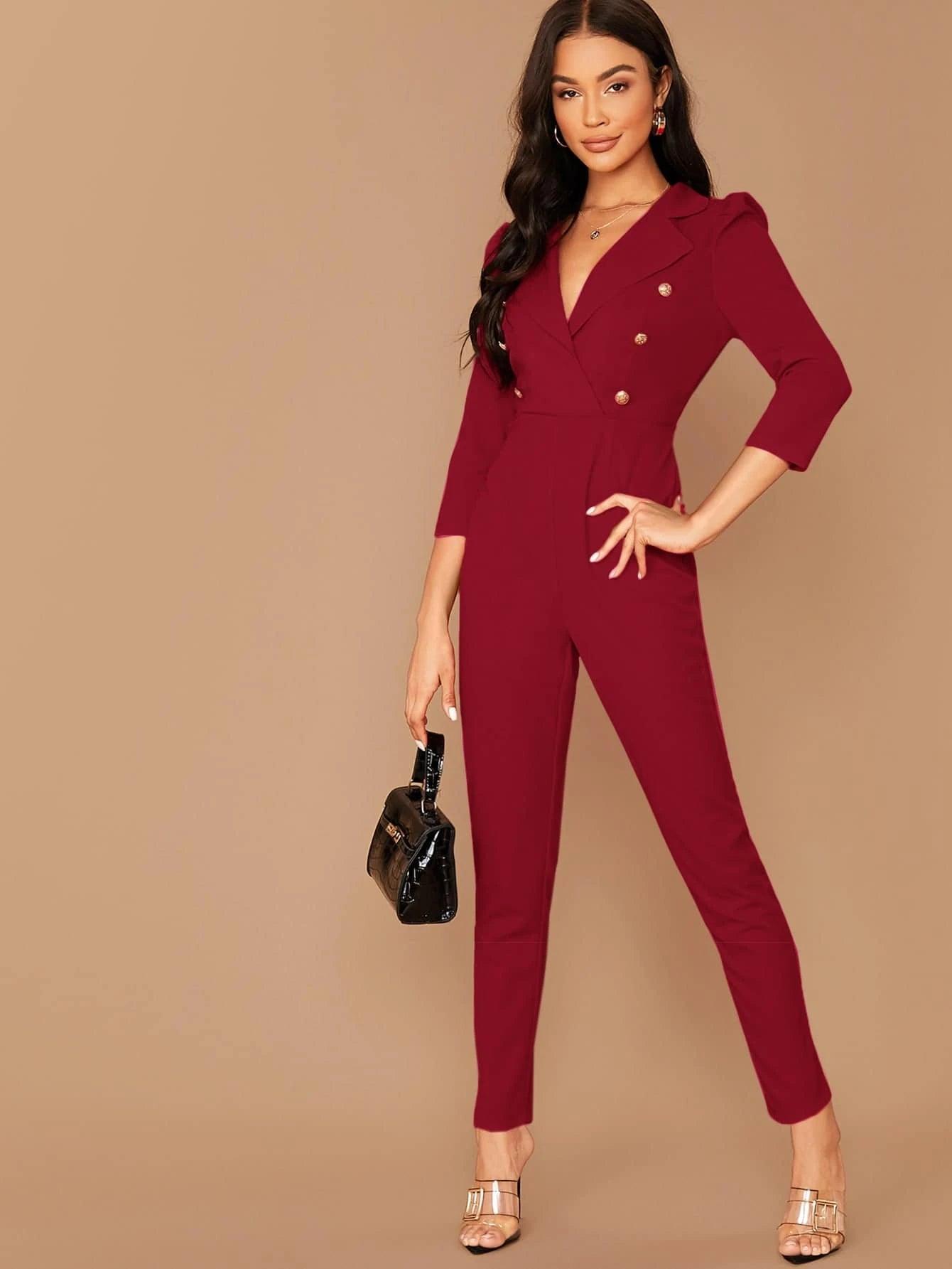 Notched Collar Double Jumpsuit-Comfy Jumpsuits