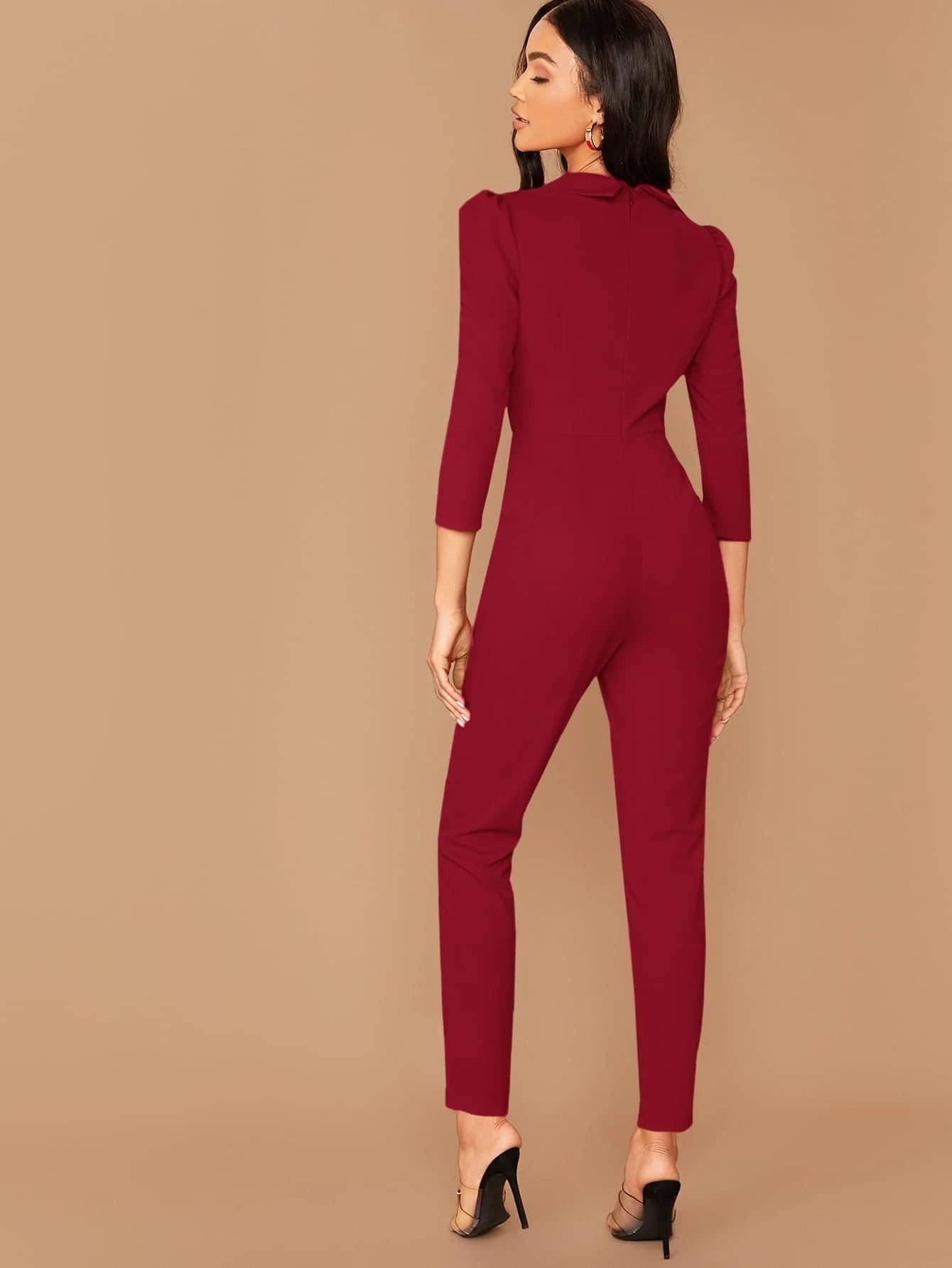 Notched Collar Double Jumpsuit-Comfy Jumpsuits