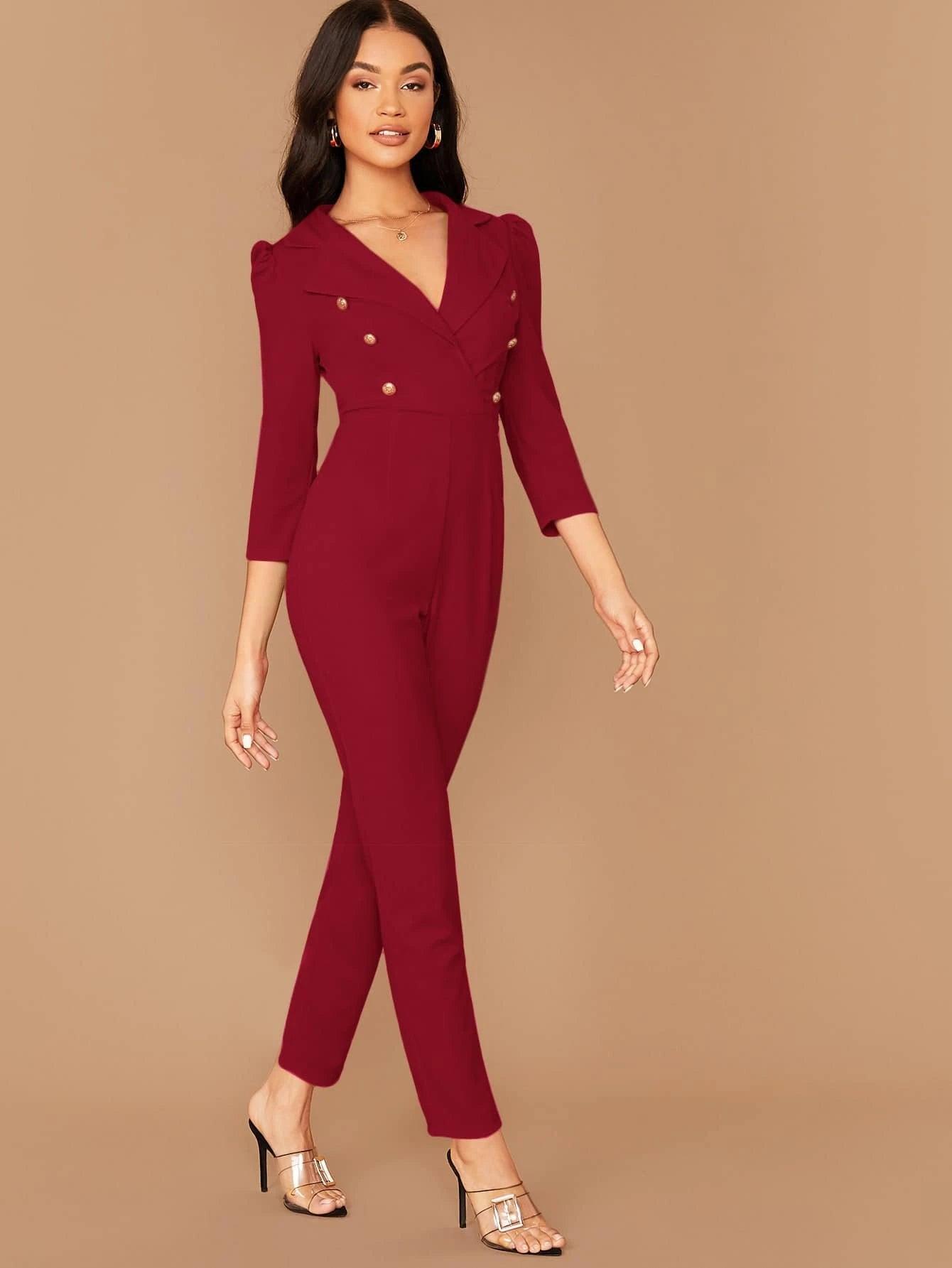 Notched Collar Double Jumpsuit-Comfy Jumpsuits
