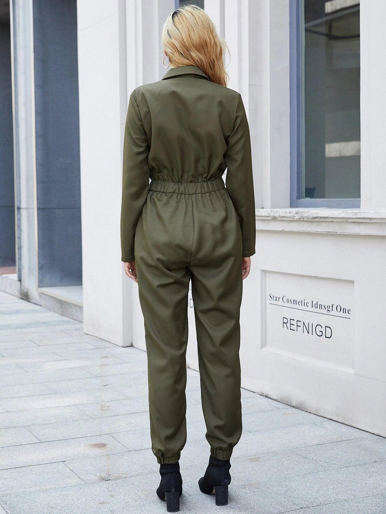 Zip Front Belted Jumpsuit-Comfy Jumpsuits