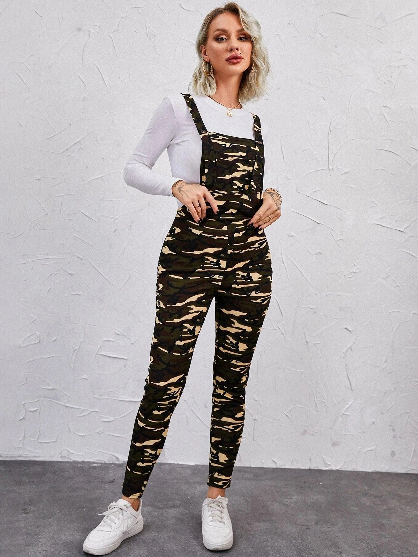 Camo Printed Pocket Jumpsuit-Comfy Jumpsuits