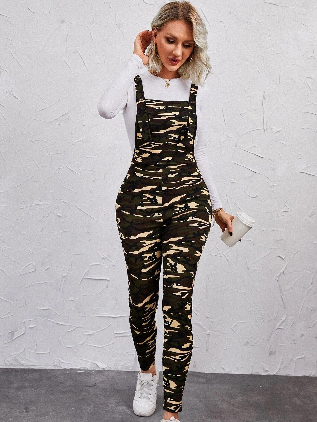 Camo Printed Pocket Jumpsuit-Comfy Jumpsuits