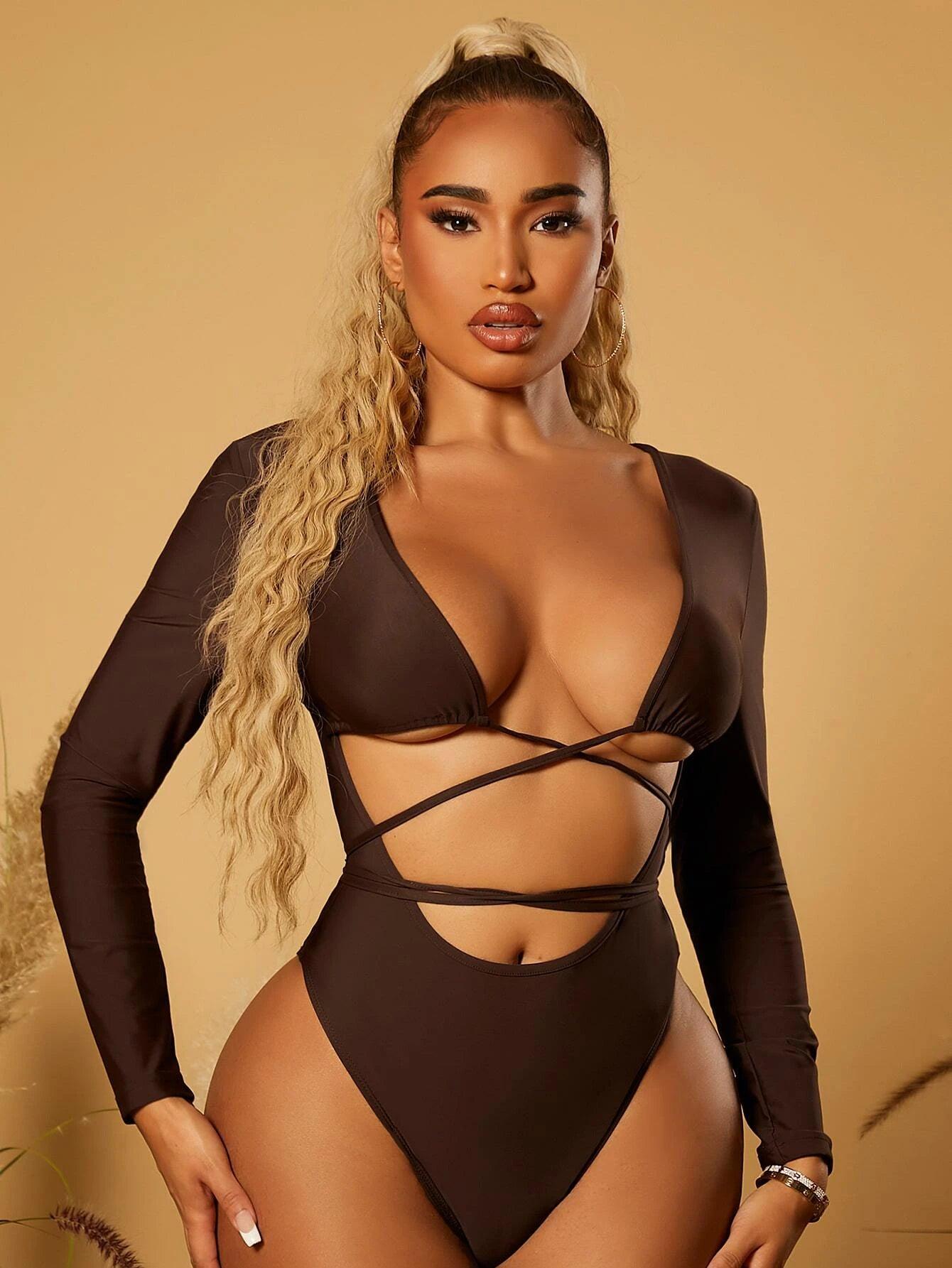 Crisscross Tie Back Bodysuit-Comfy Jumpsuits