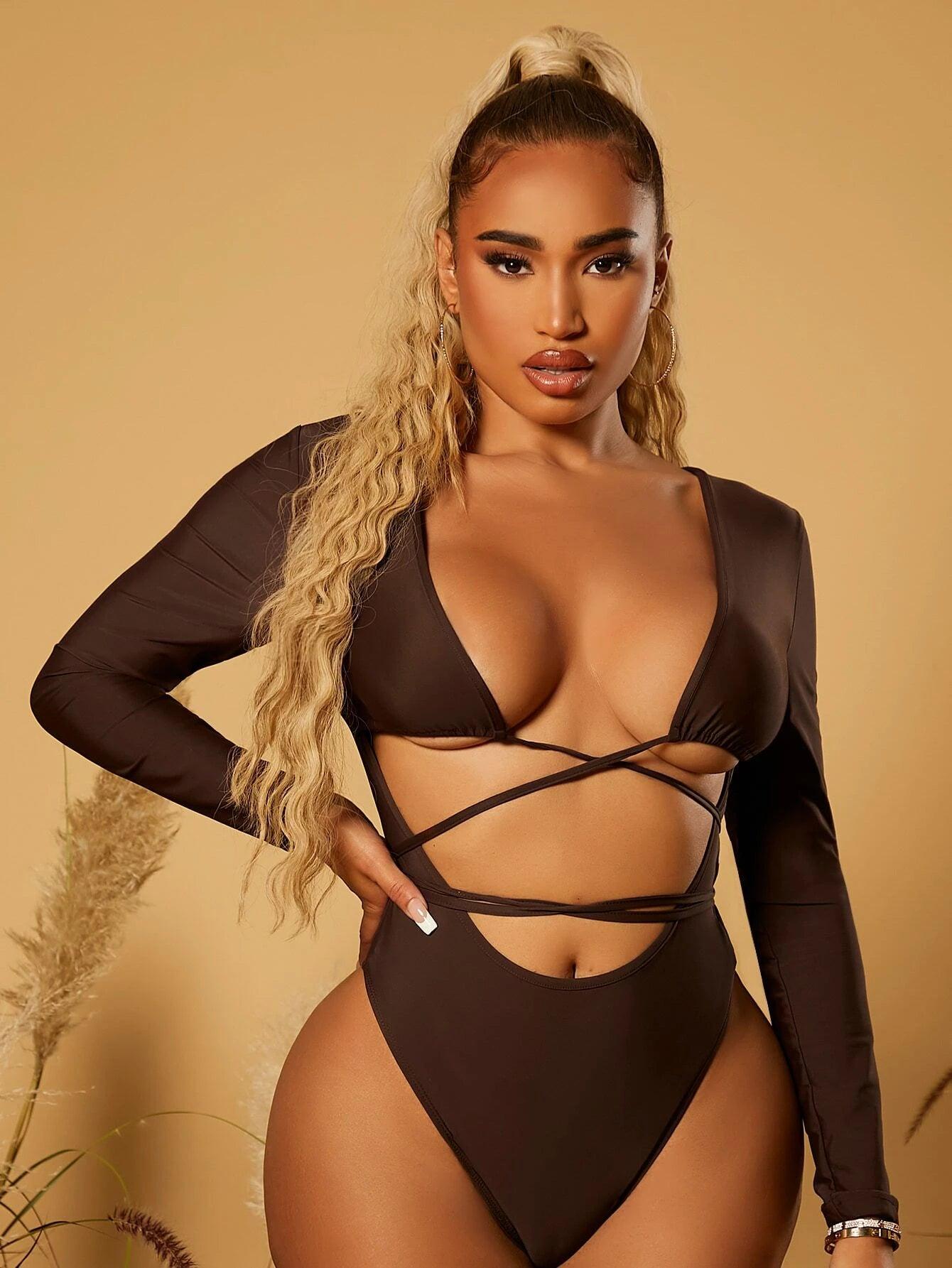 Crisscross Tie Back Bodysuit-Comfy Jumpsuits