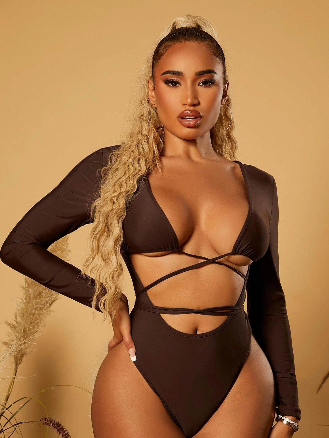 Crisscross Tie Back Bodysuit-Comfy Jumpsuits