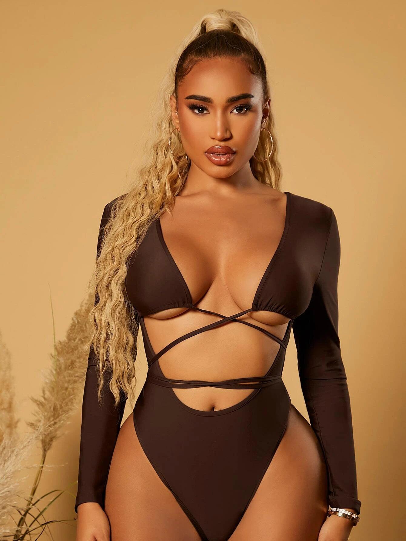 Crisscross Tie Back Bodysuit-Comfy Jumpsuits