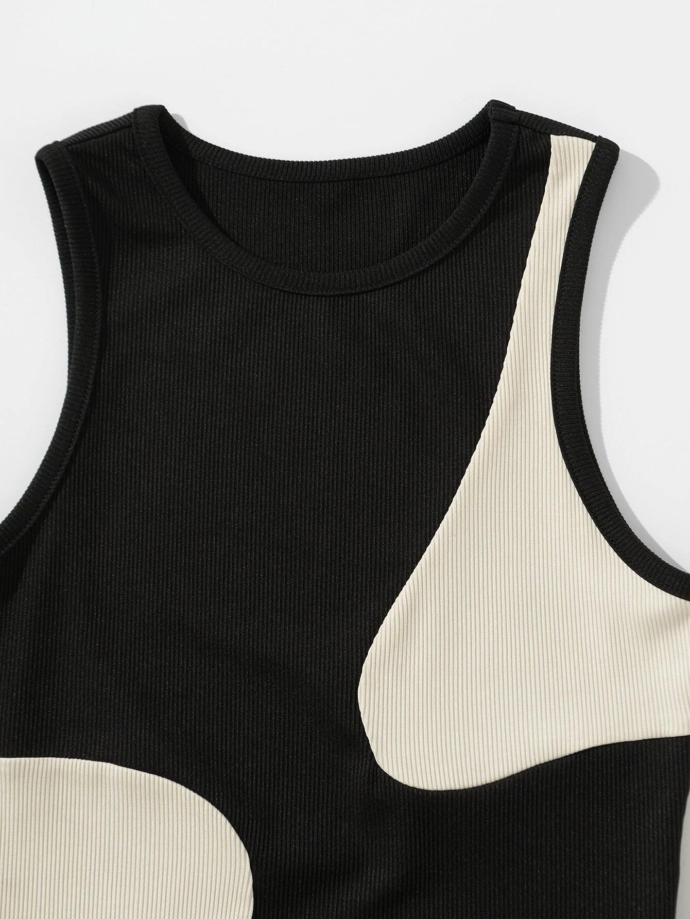 Ribbed Knit Two Tone Bodysuit-Comfy Jumpsuits