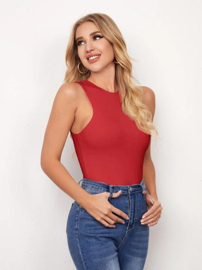 Casual Sleeveless Tank Bodysuit-Comfy Jumpsuits