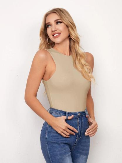 Casual Sleeveless Tank Bodysuit-Comfy Jumpsuits