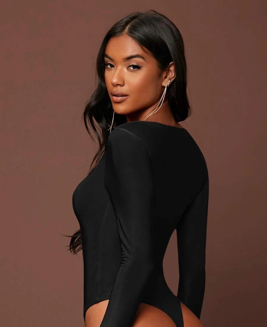 Solid Colored High Cut Slim Fit Bodysuit-Comfy Jumpsuits