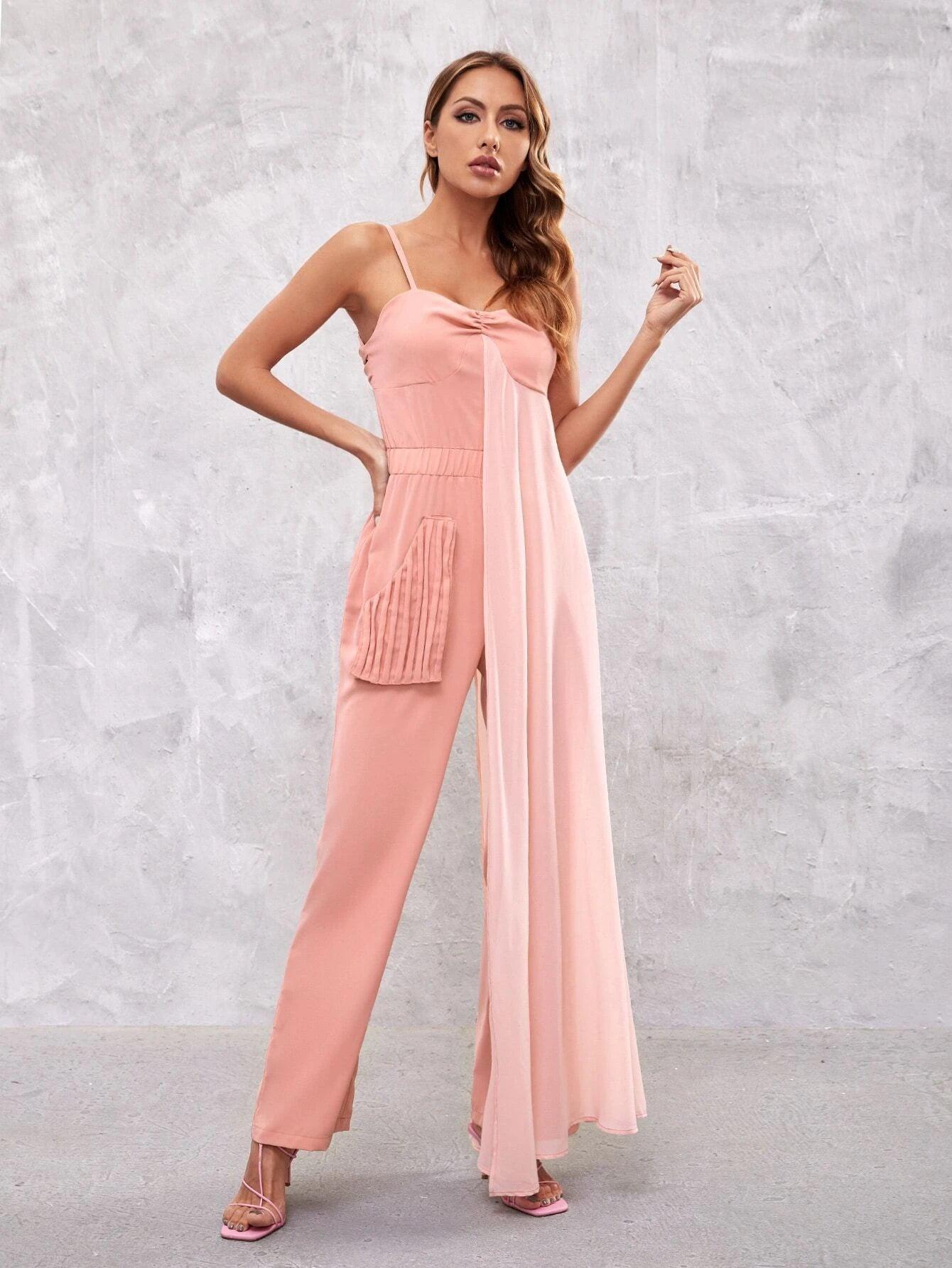 Draped Detail Patch Pocket Jumpsuit-Comfy Jumpsuits