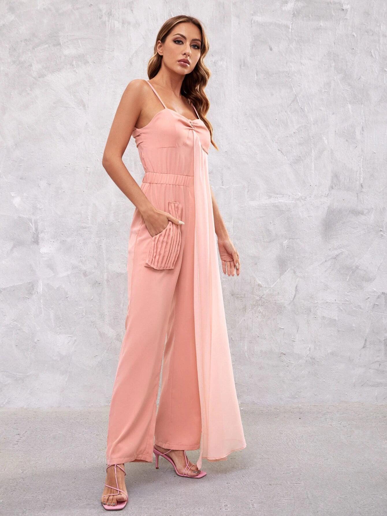Draped Detail Patch Pocket Jumpsuit-Comfy Jumpsuits