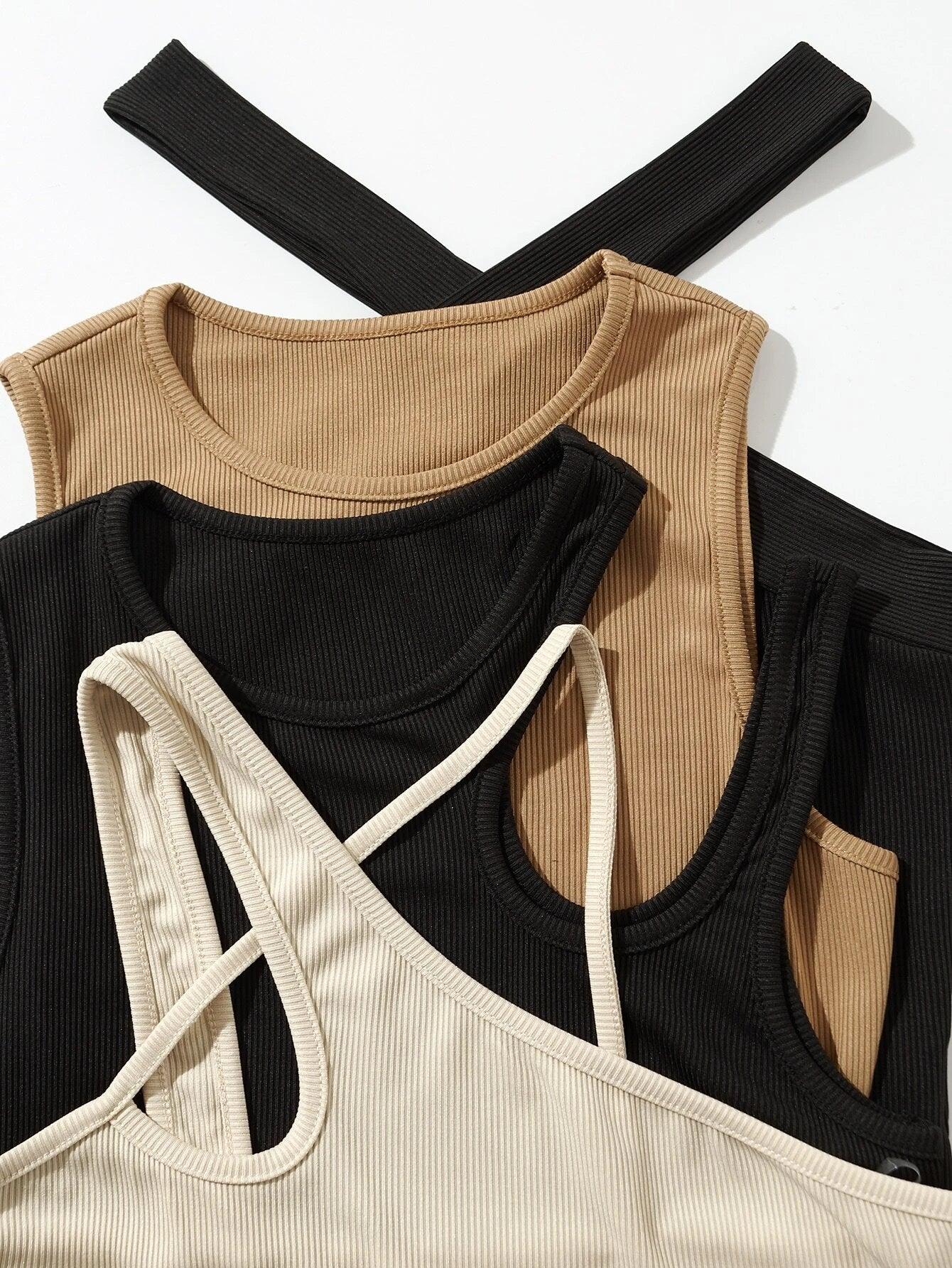 4 Pieces Asymmetrical Neck Cut Out Bodysuit-Comfy Jumpsuits