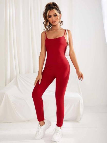 Solid Colored Cami Unitard Jumpsuit-Comfy Jumpsuits