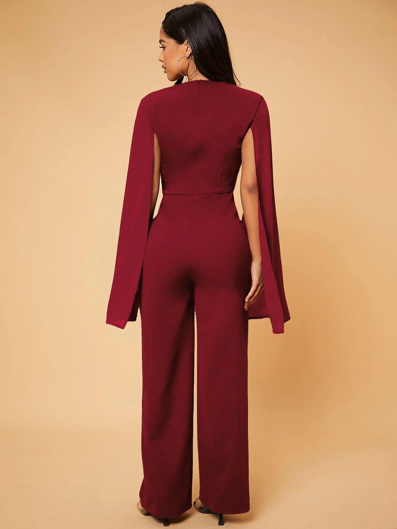 Deep V Neck Split Sleeve Jumpsuit-Comfy Jumpsuits