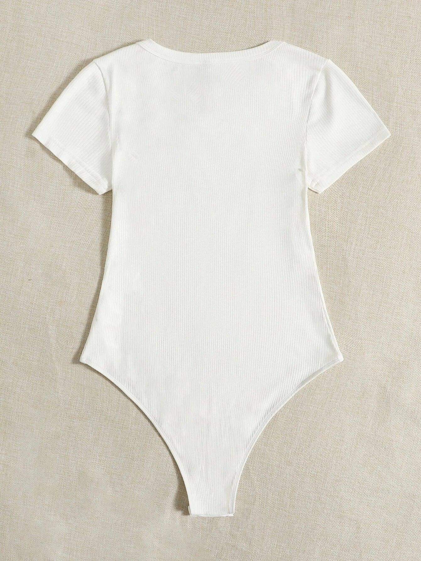 Scoop Neck Rib-Knit Bodysuit-Comfy Jumpsuits