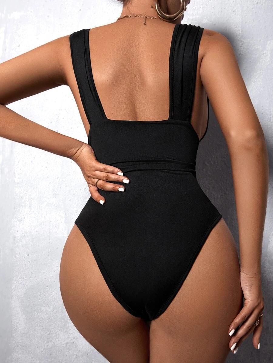 Deep V Neck Bodysuit-Comfy Jumpsuits
