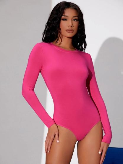 Solid Colored Long Sleeve Bodysuit-Comfy Jumpsuits